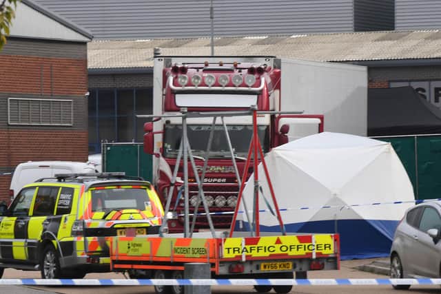 Police activity at the Waterglade Industrial Park in Grays, Essex, after 39 bodies were found inside a lorry container on the industrial estate