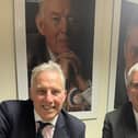 DUP MP Ian Paisley with his party leader Gavin Robinson at a North Antrim constituency meeting on Tuesday night. Mr Paisley says the new leader "has created significant space for the party to tell the story properly, and allow for those of us who probably felt that there was a degree of spin in all of this. We’re back to a solid basis of truth".