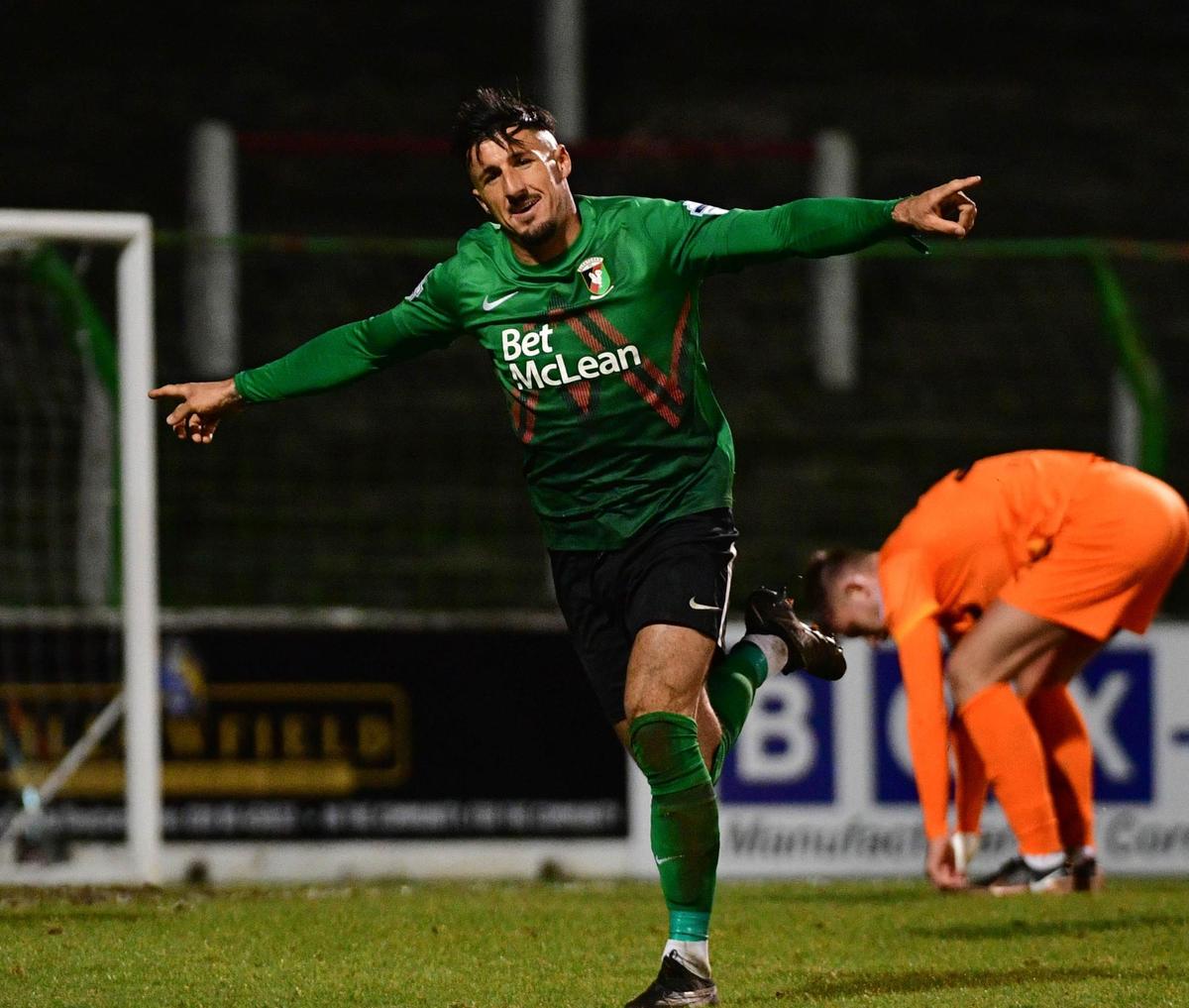 Danny Purkis steps up with last-gasp goal as Glentoran edge past Ballymena