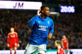 Rangers' Rabbi Matondo celebrates scoring his side's first goal in a 2-1 victory over Aberdeen at Ibrox