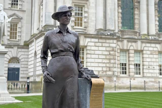 The statue of Winifred Carney at Belfast City Hall