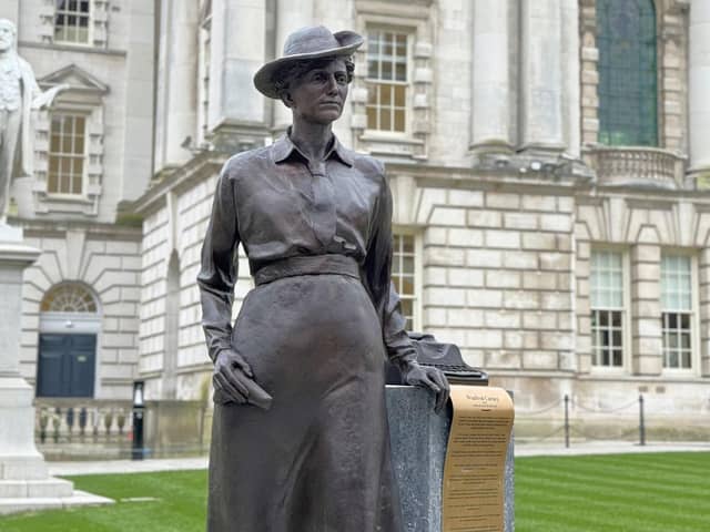 The statue of Winifred Carney at Belfast City Hall