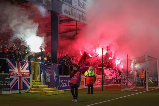 Scenes from the Linfield section of The Showgrounds on February 16 during the Sports Direct Premiership match against Coleraine. (Photo by Desmond Loughery/Pacemaker Press)