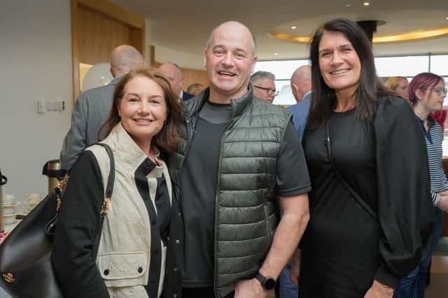 Oonagh and Pearce Kelly with Sarah Halliday from Henderson Wholesale at the celebration event at Cancer Fund for Children, marking £2,000,000 raised by the stores since 2011