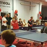 Ormeau Table Tennis Club are on a mission to claim back the Guinness World Record for the ‘Most consecutive opponents in a table tennis rally.’ Pictured are the 2017 participants getting ready to set a remarkable record with 113 consecutive opponents