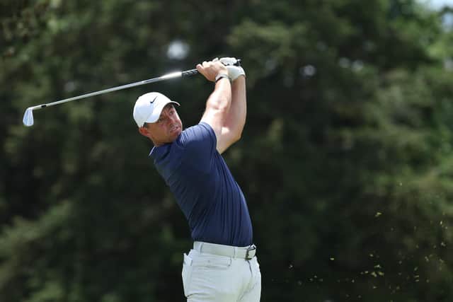 Northern Ireland's Rory McIlroy plays his shot from the fifth tee during the final round of the Travelers Championship at TPC River Highlands