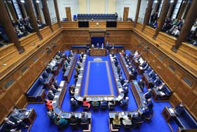 The chamber of the Northern Ireland Assembly in Parliament Buildings, Stormont, as Northern Ireland's MLAs elected a first minister and deputy first minister for the first time in two years