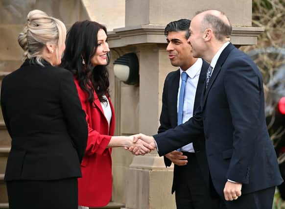 Prime Minister Rishi Sunak and Northern Ireland Secretary Chris Heaton-Harris (right) meet First Minister Michelle O'Neill (left) and Deputy First Minister Emma Little-Pengelly at Stormont Castle, Belfast, following the restoration of the powersharing executive.