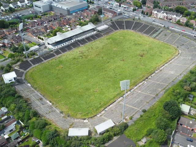 A general view of Casement Park GAA stadium in Belfast, Northern Ireland
