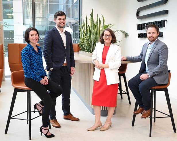 Deloitte Northern Ireland has also announced that it has made a total of 456 promotions, including two promotions to director, 67 to senior manager and 104 to manager level. Deloitte’s new partners Jason Starbuck and Ciaran Fitzpatrick are pictured at The Ewart with Belfast office senior partner Jackie Henry and Aisléan Nicholson, tax partner at Deloitte in Belfast