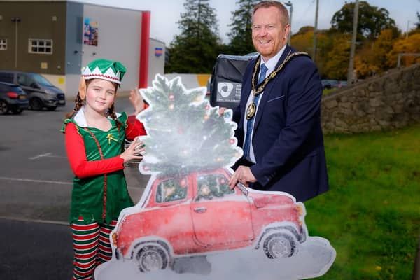 Lord Mayor Cllr Paul Greenfield pictured with Sparkle the Elf, at the launch of the free Christmas car parking initiative, as part of ABC Councils ‘Christmas all wrapped up’ campaign