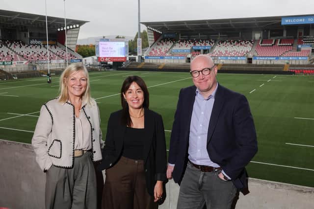 Suzanne Wylie, Chief Executive, NI Chamber; Tanya Anderson, head of business deposits, Bank of Ireland UK and Kevin O'Hara, head of procurement, Navantia UK - Harland & Wolff, highlight the forthcoming NI Chamber 2026 Meet the Buyer event