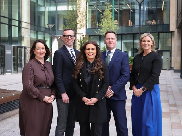 Pictured at the announcement of the EY Entrepreneur of the Year 2026 Finalists areAlison Currie, Invest Northern Ireland, Rob Heron, Partner Lead for EY Entrepreneur Of The Year in Northern Ireland Maire Claire Reid, TST Group, Jonathan Dobbin, Julius Baer and Roisin Shanks, EY Northern Ireland