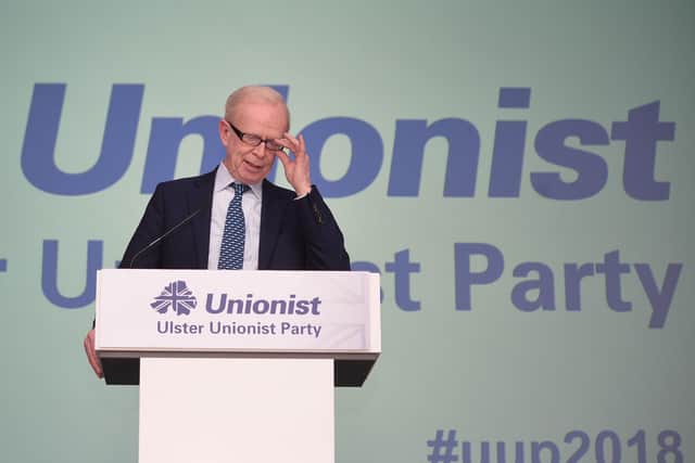 Pacemaker Press 7/04/2018
UUP Chairman Reg Empey   during his speech at  the Ulster Unionist Party 2018 AGM/Spring Conference at the  Slieve Donard Hotel, Newcastle Co. Down on Saturday.
Pic Pacemaker 