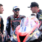 ​Peter Hickman (centre) with Craig Neve (left) and Brian McCormack on the grid yesterday at the North West 200. Picture: Stephen Davison/Pacemaker