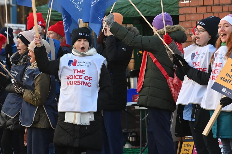 Nurses on the picket line at the RVH in Belfast