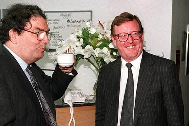 John Hume and David Trimble, the key architects of the 1998 agreement; Lord Trimble later said that the '98 deal had been fatally undermined by the Protocol