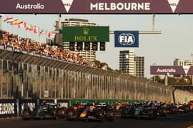 Race winner Max Verstappen (1) leads second placed Lewis Hamilton (44) and third placed Fernando Alonso (14) at the second restart in the F1 Australian Grand Prix on Sunday.