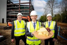 Northern Ireland dairy cooperative Dale Farm is investing £70million in its cheddar processing facility at Dunmanbridge, Co. Tyrone. Pictured are Dale Farm's Fred Allen, chair Nick Whelan, group chief executive and Chris McAlinden, group operations director