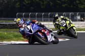 Carl Phillips (Bell Bikesport/B&W Racing BMW) leads Jonny Campbell (155 Racing BMW) in the second SBT Ireland Ulster Superbike race at Bishopscourt on Sunday. (Photo by Rod Neill/Pacemaker Press)