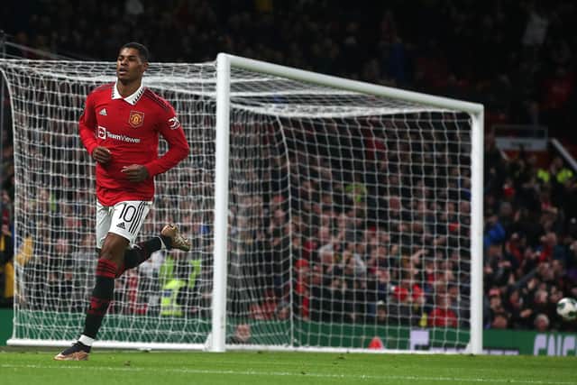 Manchester United's Marcus Rashford scored twice against Charlton in the Carabao Cup quarter-finals. (Photo by Matthew Peters/Manchester United via Getty Images)