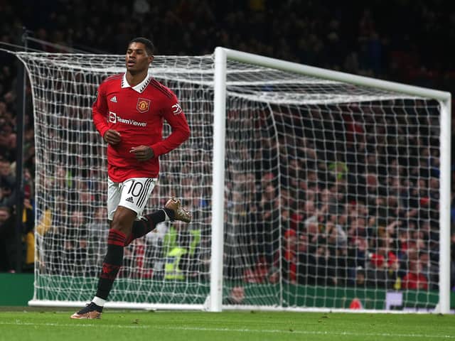 Manchester United's Marcus Rashford scored twice against Charlton in the Carabao Cup quarter-finals. (Photo by Matthew Peters/Manchester United via Getty Images)