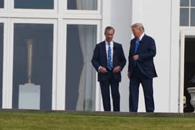 Former US president Donald Trump alongside Nigel Farage from GB news during an interview at his Trump Turnberry course in South Ayrshire during his visit to the UK