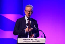 Minister for Levelling Up, Housing and Communities, Michael Gove during the Northern Ireland Investment Summit 2023 at the ICC, Belfast