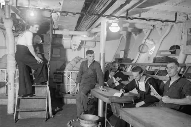 Interior photograph onboard the the river class frigate, HMS Mourne at Liverpool, 5th July 1943. The vessel was torpedoed and sunk by U-767, 15 June 1944. Picture: Wikimedia Commons/Imperial War Museum