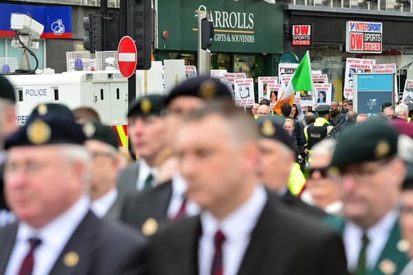 Veterans protest in Belfast in 2017. Many fear that Labour will return to unbalanced investigations against state forces. Pic: Arthur Allison/Pacemaker