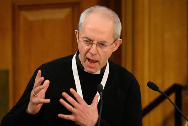 Archbishop of Canterbury Justin Welby addresses General Synod delegates during the debate on gay marriage at The Church House in London.