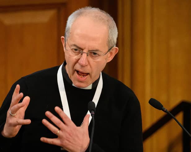 Archbishop of Canterbury Justin Welby addresses General Synod delegates during the debate on gay marriage at The Church House in London.