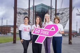 Cancer Focus client Joanne Jones with Clare Mawhinney, Maeve Colgan and Sharon Campbell