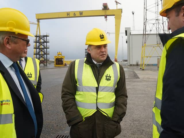 Defence Secretary Ben Wallace during a visit to Harland & Wolff shipyard factory in Belfast on Wednesday January 18, 2023