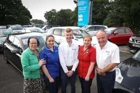 Pictured are Deirdre Tolton, Macmillan Interim Service lead for Palliative Care, Victoria Coleman, deputy ward sister, Macmillan Unit at Antrim Area Hospital, Rhys Mawhinney, sales executive, Stephen Mawhinney Motors, Jan McKelvey, Interim Ward manager, Macmillan Unit and Stephen Mawhinney, founder and managing director, Stephen Mawhinney Motors