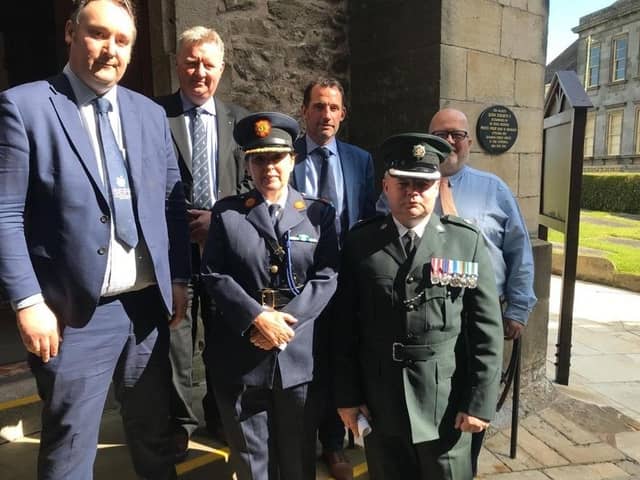 From left, SEFF director Kenny Donaldson, advocate Nevin Brown, Assistant Garda Commissioner Cliona Richardson, advocacy manager Pete Murtagh, PSNI Superintendent Robert Magowan and advocate David Hallawell at an event to mark 25 years since the foundation of the SEFF victims group at St Macartin's Cathedral in Enniskillen