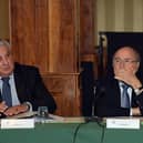 Then-FIFA vice-president Jim Boyce with FIFA president Sepp Blatter in Belfast in 2025