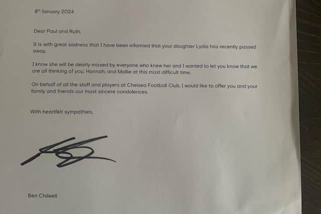 Paul Ross letter from Ben Chilwell at Chelsea - Paul Ross X