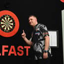 Chris Dobey beat Michael van Gerwin in the Premier League darts final in Belfast. Picture: Michael Cooper