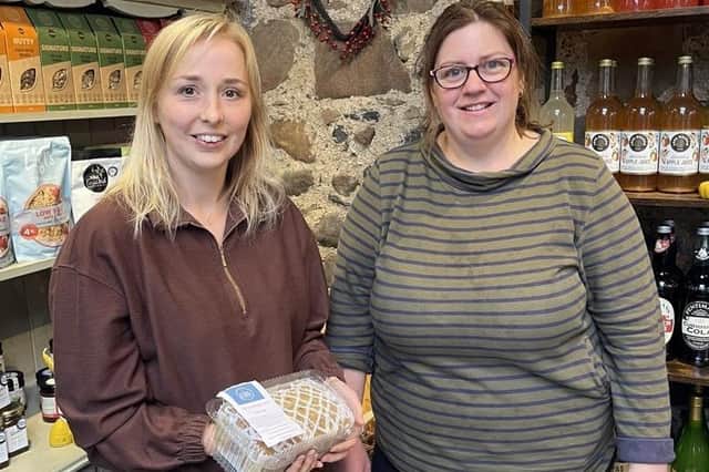Vicky McCrea, left, delivers sourdough bread and other baked goods to Amanda Hanna, owner of Ballykenver Farm Shop, Co Antrim