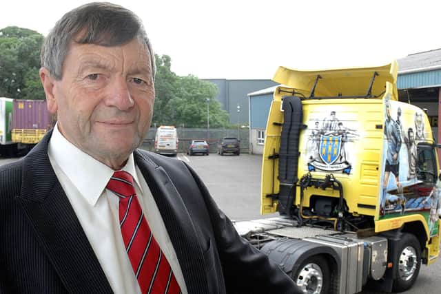 Ballymena United main sponsor Norman McBurney pictured in 2012 with a club-liveried lorry