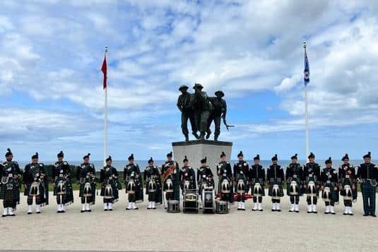 Campbell College Bugles, Pipes and Drums at the Ver Sur Mer British Normandy Memorial July 2023