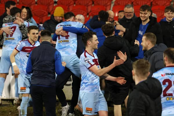 Institute celebrate after securing their spot in the play-offs. PIC: Jonathan Porter/Press Eye