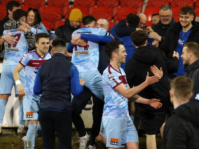 Institute celebrate after securing their spot in the play-offs. PIC: Jonathan Porter/Press Eye