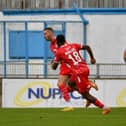 Caolan Loughran of Loughgall scores the opening goal during their Sports Direct Premiership win against Newry City at Newry Showgrounds, Newry. PIC: Andrew McCarroll/ Pacemaker Press