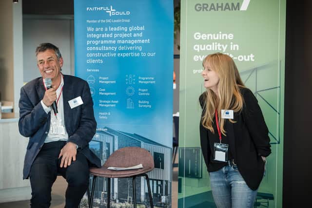 British Council for Offices ran its event at Belfast’s BT’s Riverside House, a GRAHAM Interior Fit Out project and the largest modernisation project to date in Northern Ireland. Pictured at the event are Clare Danahay, owner, Be Inspired Design and Peter Stocks, partner, Cundall