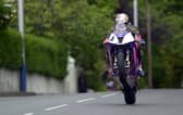 John McGuinness at Ago's Leap on the Vimto Honda SP-1 on his way to third place in the Formula One race at the Isle of Man TT in 2000. (Photo by Stephen Davison/Pacemaker Press)