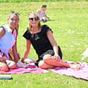 Sun worshippers pictured at Hazelbank Park in Newtownabbey - Patricia McFadden and Seaneen McKeown. Photo: Stephen Hamilton/Presseye