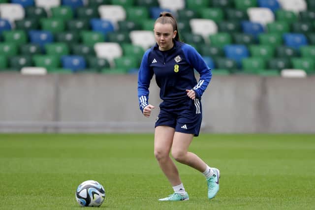 Northern Ireland striker Keri Halliday will hope to feature in both legs of the Nations League play-off against Montenegro