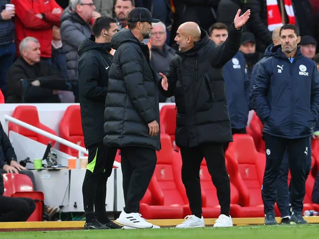 Liverpool manager Jurgen Klopp and his Manchester City counterpart Pep Guardiola will face each other in Sunday's big Premier League clash at Anfield